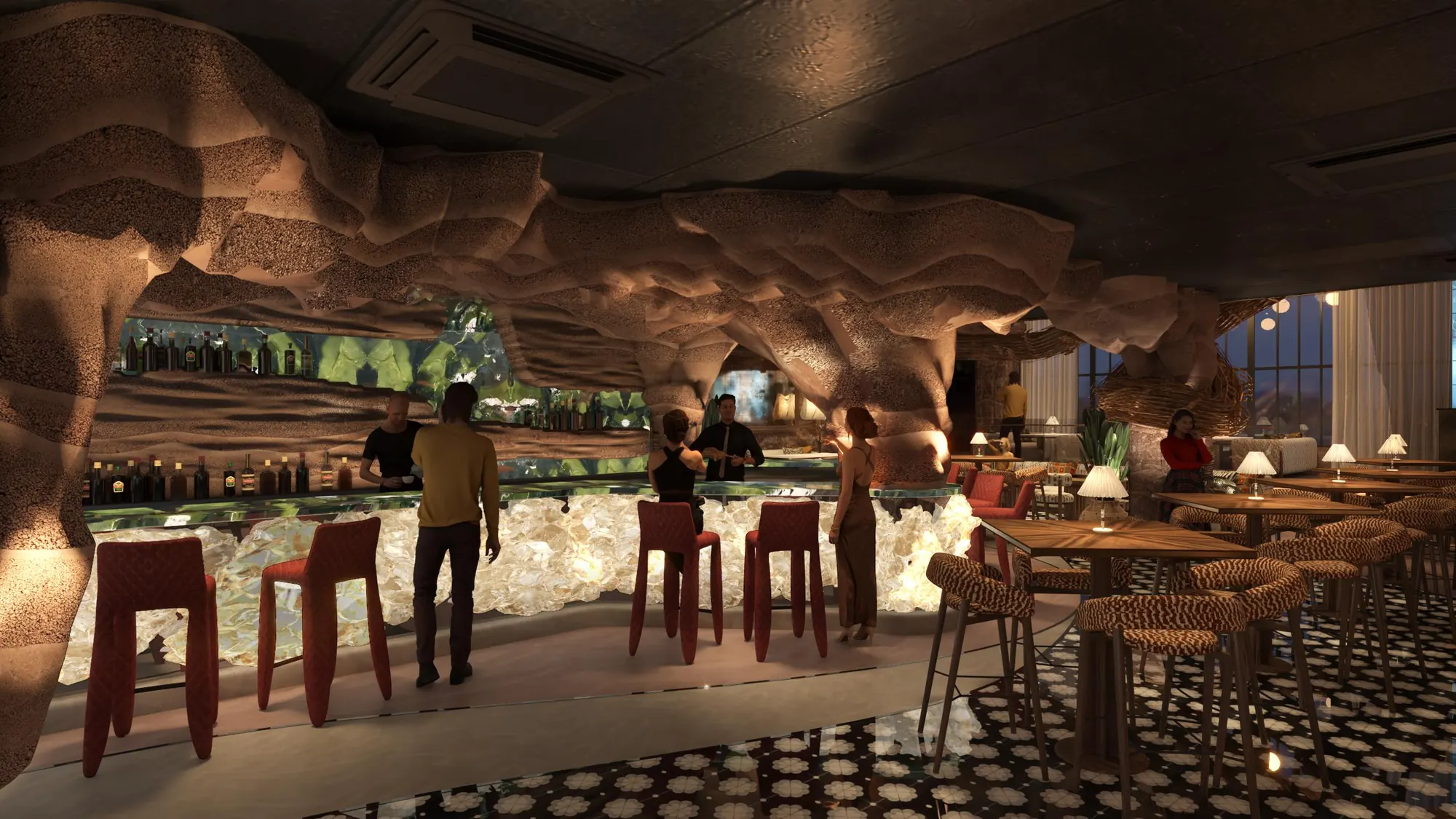 Guests at the glowing quartz bar