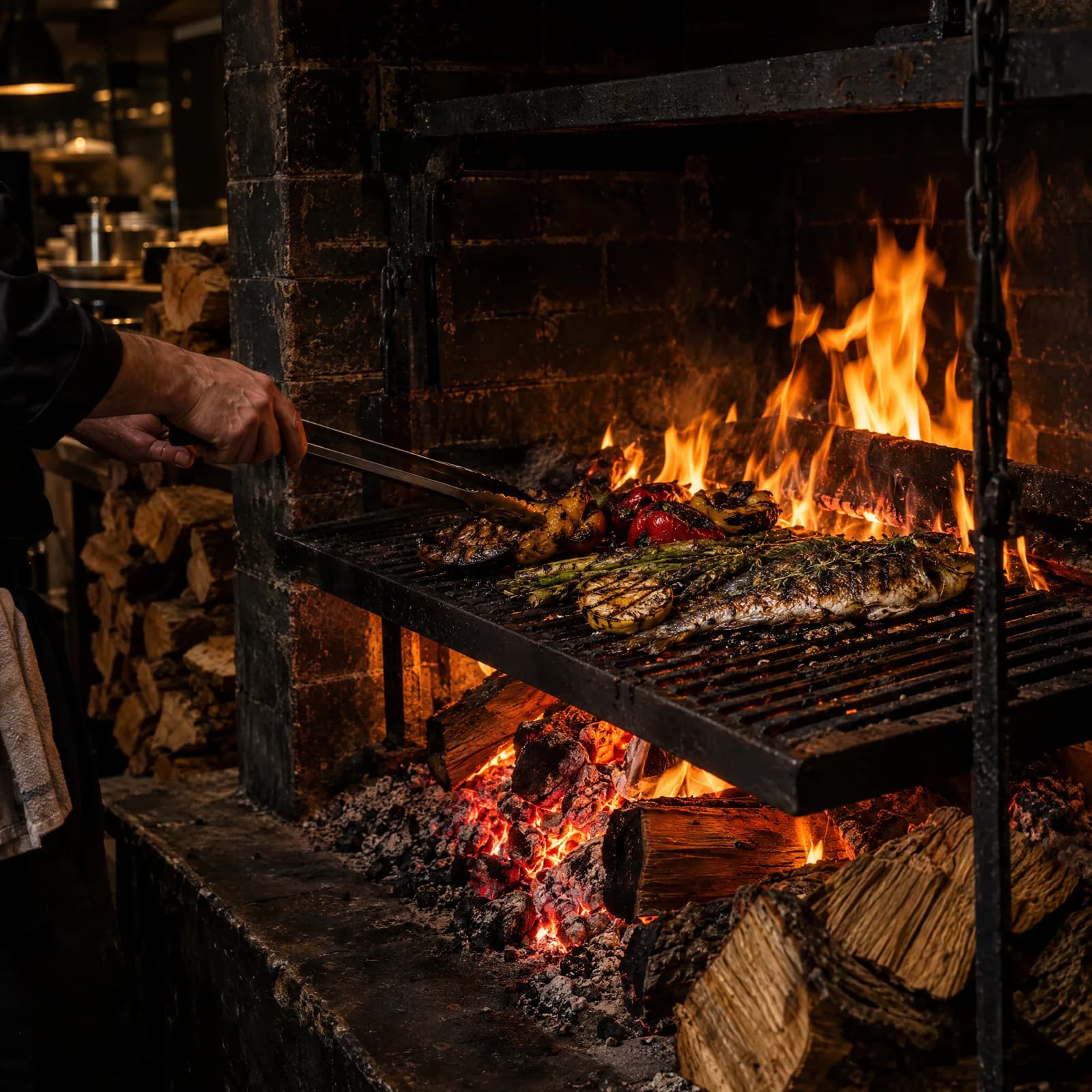 Fish and peppers over the open fire